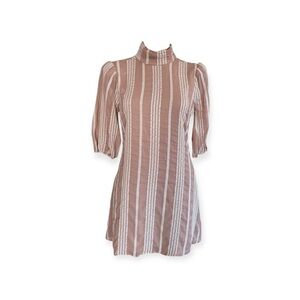 House of Harlow 1960 Striped Mini Dress in Tan and White